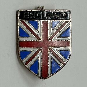 Vintage England Union Jack Flag Shield Hat Lapel Pin Pinback UK United Kingdom